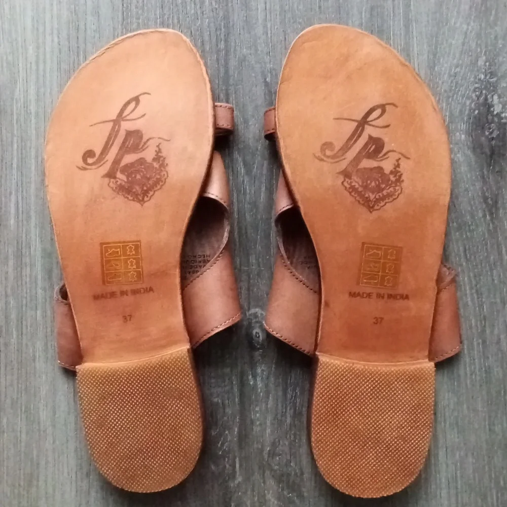 Free People Sant Antoni Leather Sandals Size 37/7 US Brown - Picture 2 of 4